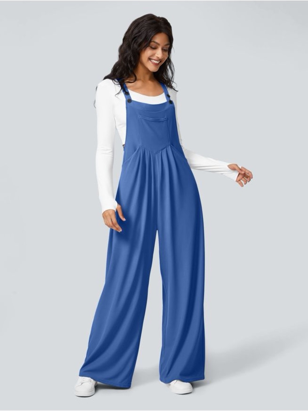 HALARA Gray Blue Wide-Leg Pinafore Jumpsuit